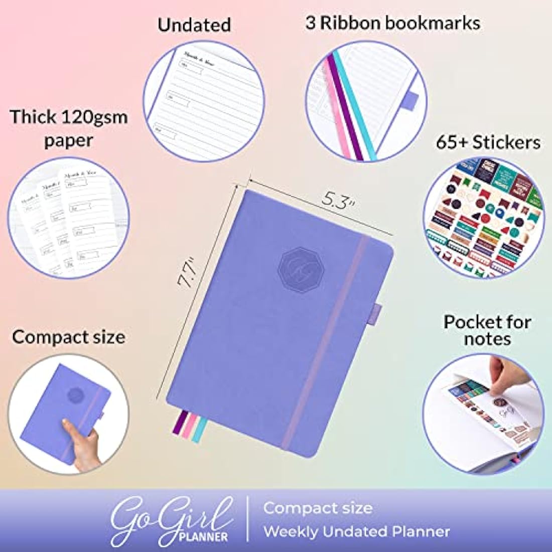 GoGirl Planner and Organizer for Women – Compact Weekly Planner, Goals Journal & Agenda to Improve Time Management & Productivity (Lavender)