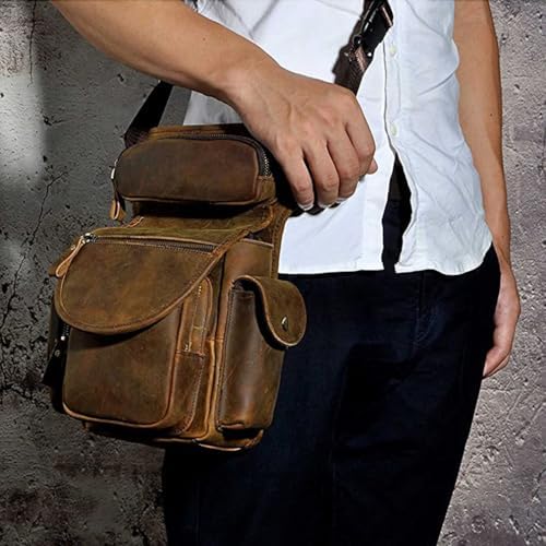 Le'aokuu Mens Genuine Leather Motorcycle Cycling Hip Bum Fanny Belt Waist Pack Drop Leg Thigh Messenger Bag 3109