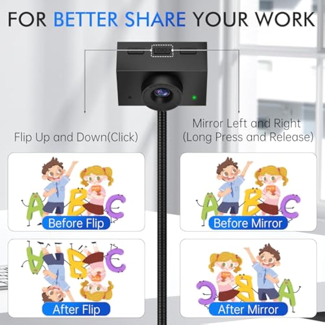 Danyesth Webcam for PC, Laptop Camera USB Webcam with Adjustable Gooseneck, Eye Contact 1080P Computer Camera for Presentation, Desktop Demo, Full-Body View, Video Call, Zoom, Teams, Skype (Black)