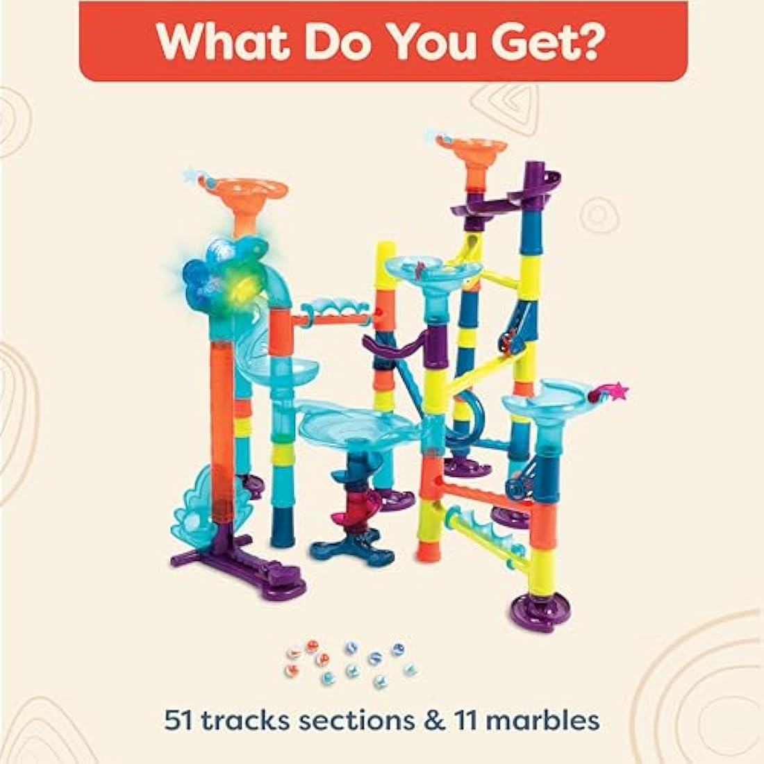 B. toys – Marble Run Toy Set – 62-Piece Interactive STEM Toy Featuring Lights, Sounds, and Modular Track Designs – Enhances Creativity, Early Engineering Skills – Ages 3 and Up