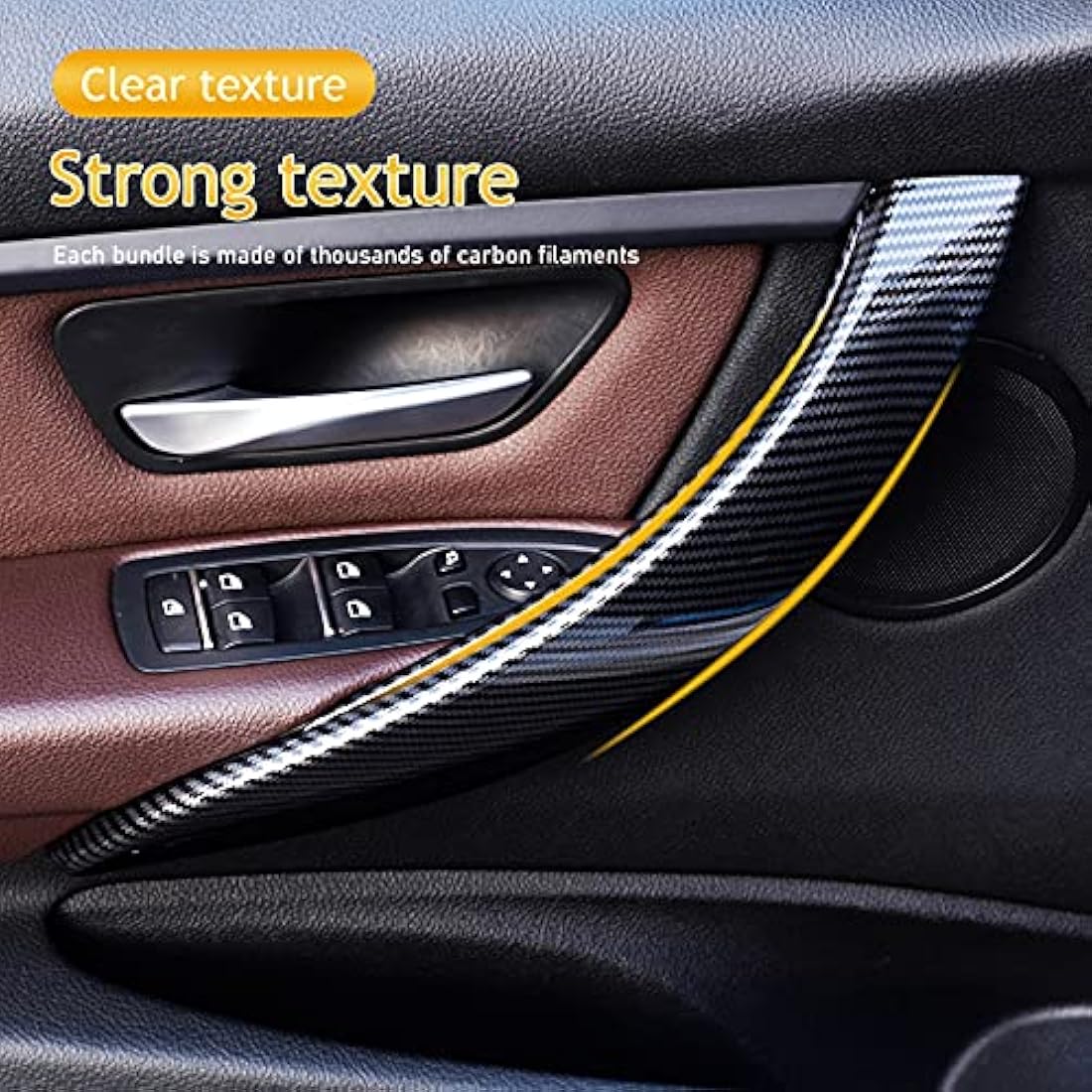 TZYSZDB Black F30 328i Car Door Handle for BMW F30 F31 F32 F33 F34 F36 F80 Inner Door Panel Handles (Front Left) (F30 Front Left, Carbon Fiber)