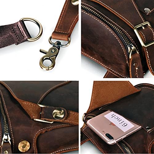 Le'aokuu Mens Genuine Leather Messenger Shoulder Bag Waist Bag Pack Drop Leg Bag Motorcycle 833