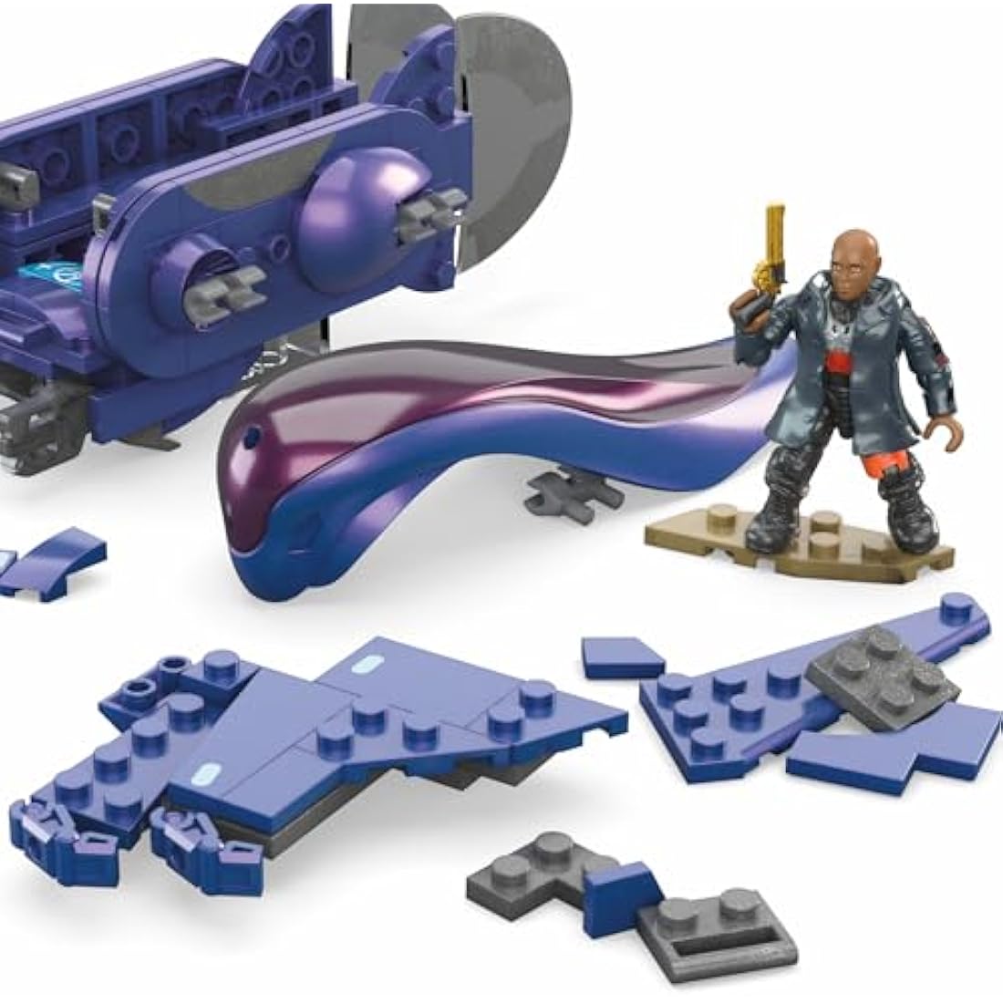 MEGA Halo The Series Vehicle Building Toys Set, Renegade Banshee Aircraft with 205 Pieces, 2 Micro Action Figures, Purple, Kids and Fans, HNC56