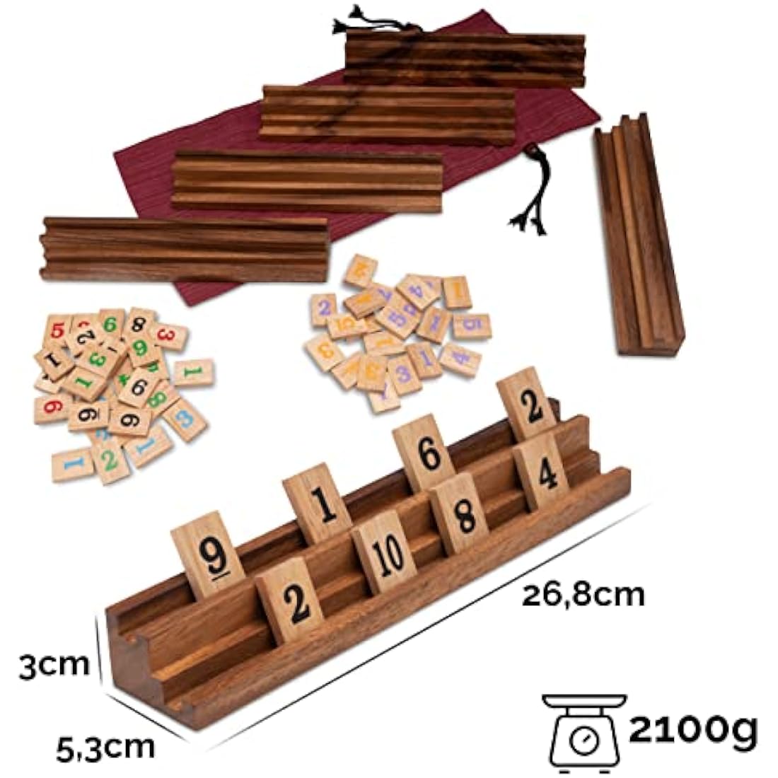 LOGOPLAY Rummy for 6 players - Okey - board game - placement game with 162 tiles in a fabric bag