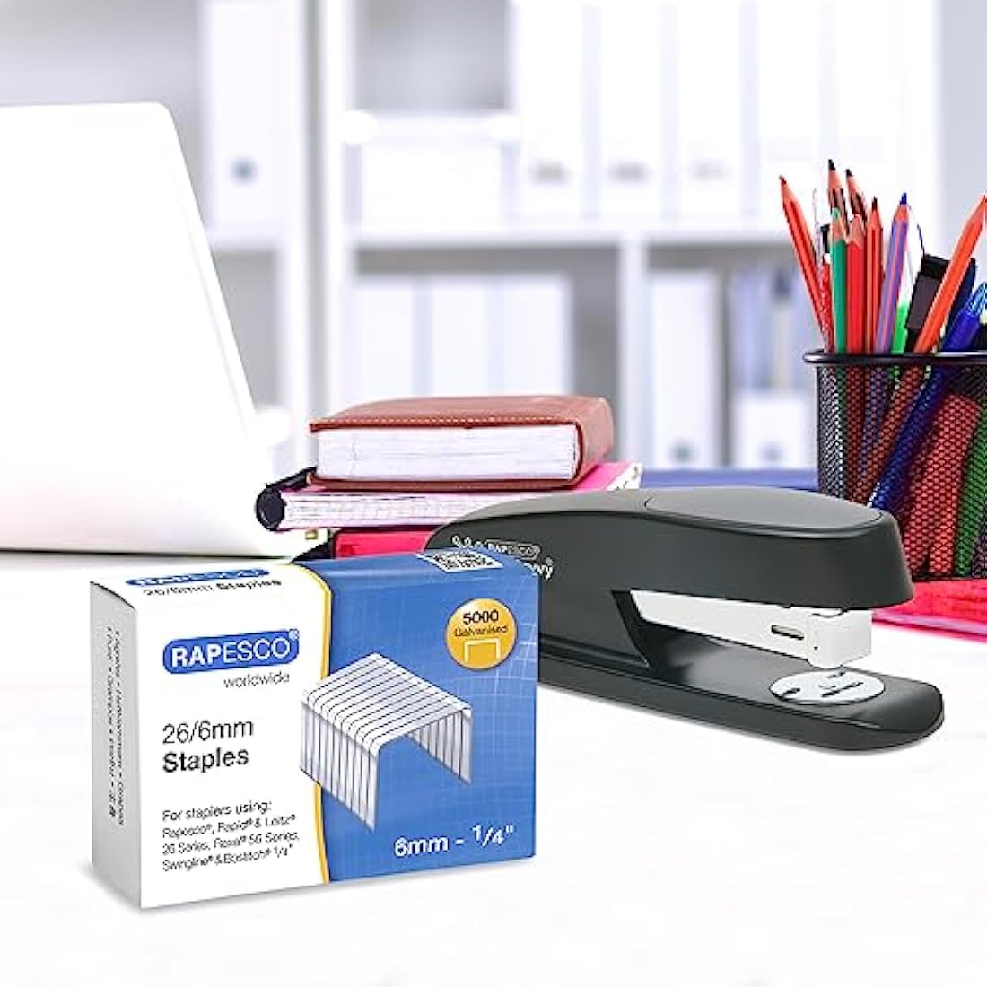 Rapesco 1735 Business Pack: 26/6mm (No.56) Galvanised Staples, 6 Boxes of 5000