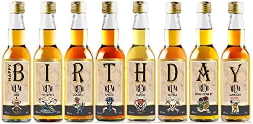 Birthday Rum Tasting Set - Miniature Rum Selection Gift Set Perfect For Any Rum Lover - 40ml Glass Bottles - Made By IL GUSTO (Pack of 8)