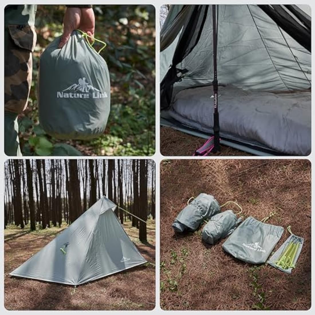 Nature Link Altair One Ultralight Trekking Pole Backpacking Tent, Waterproof SIL Nylon, Double Wall, 3 Season, 1 Person Shelter for Backpacking, Hiking, Camping, Trekking, Bushcraft