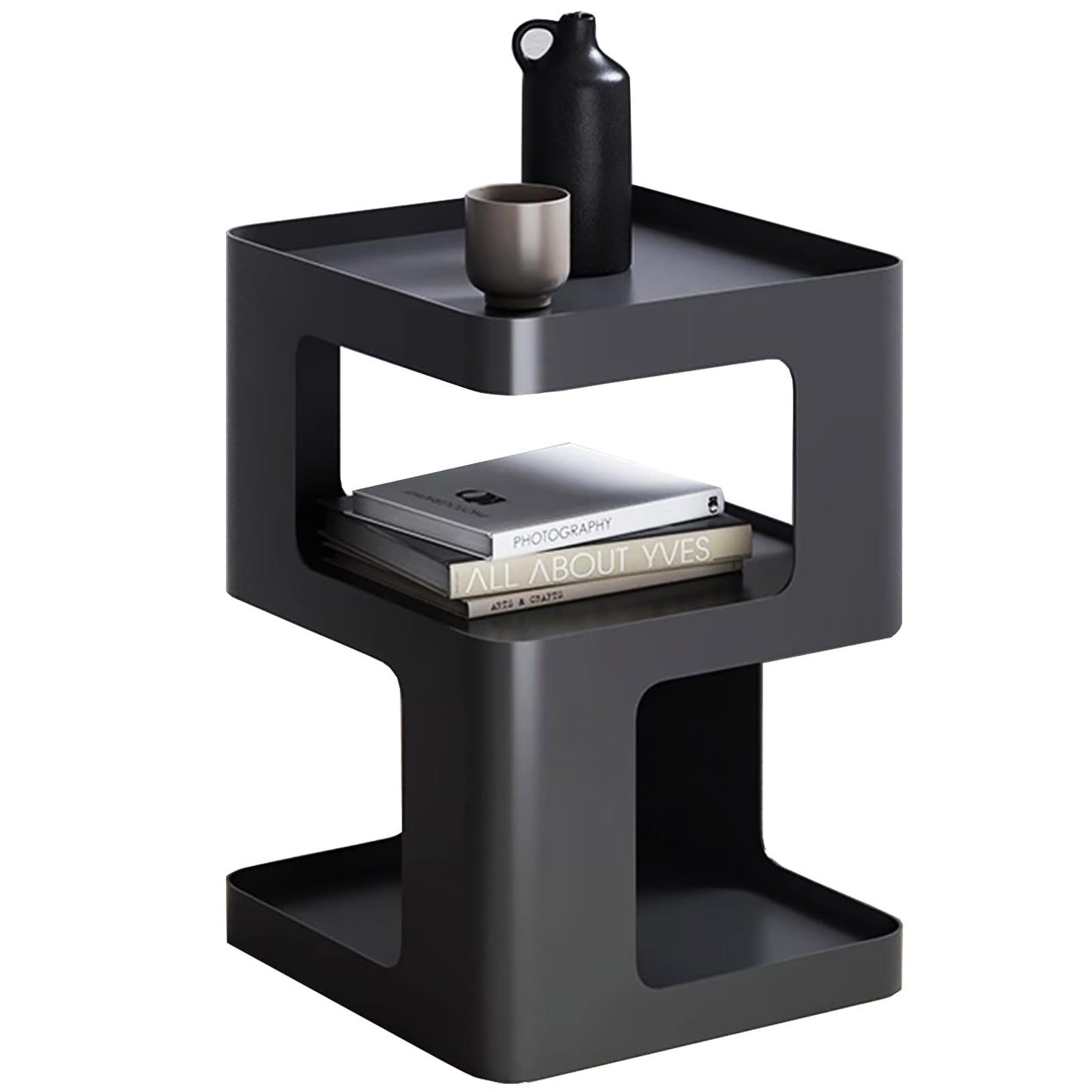 BUZUEY side table,modern end table with storage,black metal bedside table,unique nightstand,accent side table for Living Room Bedroom,no assembly
