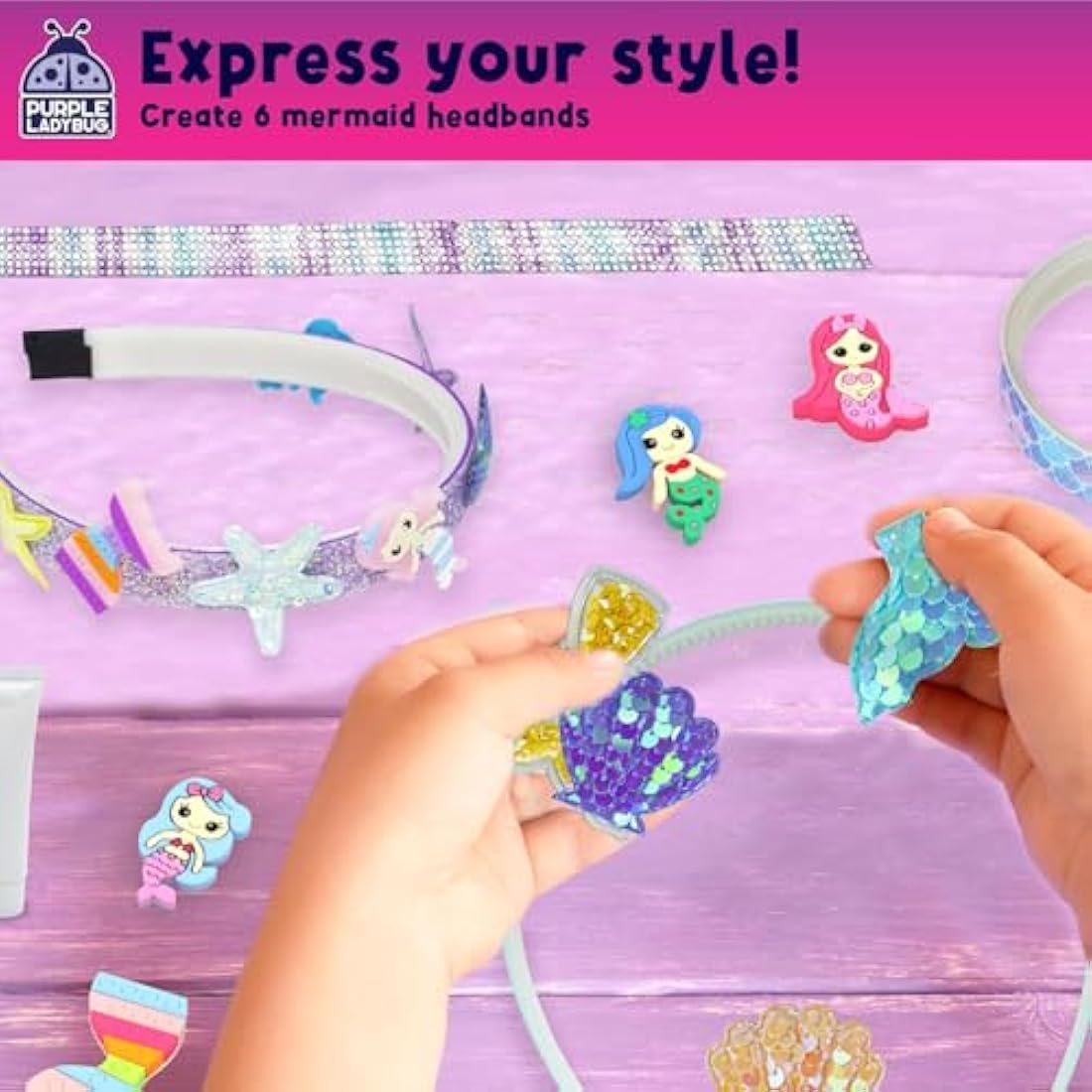 PURPLE LADYBUG DIY Headband Making Kit for Girls - Mermaid Gifts for Girls Age 6+, Creative Headband Making Set, Non-Toxic Hair Accessories, Mermaid-Themed Birthday Presents