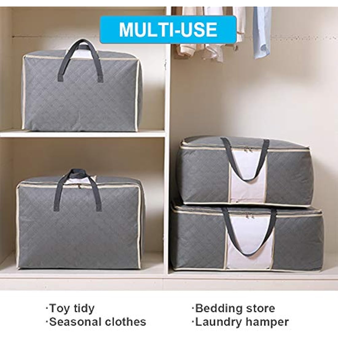 Astoryou 105L Large Storage Bags with Zips, 2 PCS Duvet Storage Bag King Size, Breathable Underbed Storage Bags for Bedding, Clothes, Duvets, Pillows, Quilt, Blankets