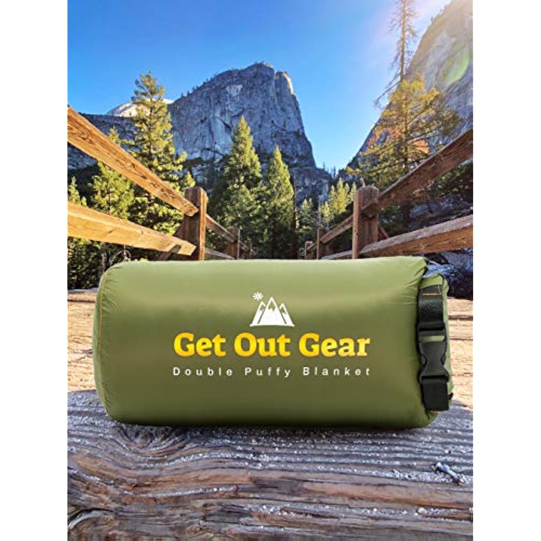 Get Out Gear Double Puffy Camping Blanket - Extra Puffy, Packable, Lightweight and Warm | Ideal for Outdoors, Travel, Stadium, Festivals, Beach, Hammock | Water-Resistant Camp Quilt (Olive/Orange)