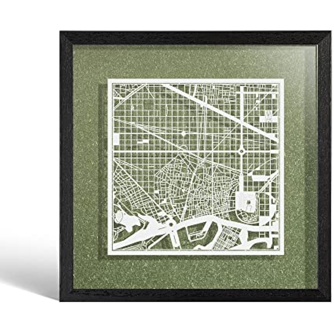 O3 DESIGN STUDIO Barcelona Marco de Papel para mapas, White map, Black frame, 9x9 inches, Gift Boxed, 4 background color, self-changing, Paper Art