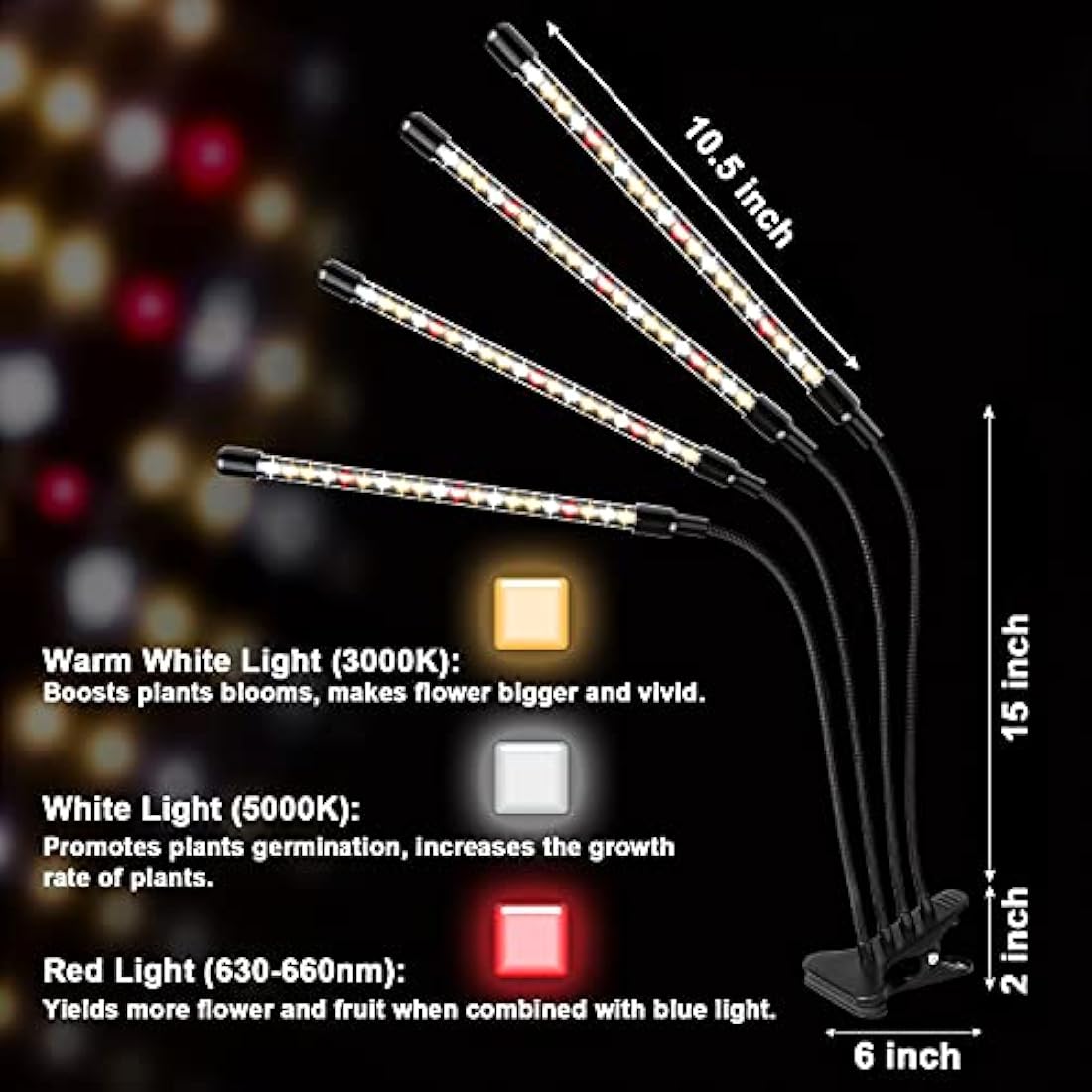 Garpsen Grow Lights for Indoor Plants, 80 LEDs Full Spectrum Led Plant Grow Light, 10 Dimming Level & 4 Heads Grow Lamp with Timer 360°Adjustable Gooseneck for Seedlings and Succulents
