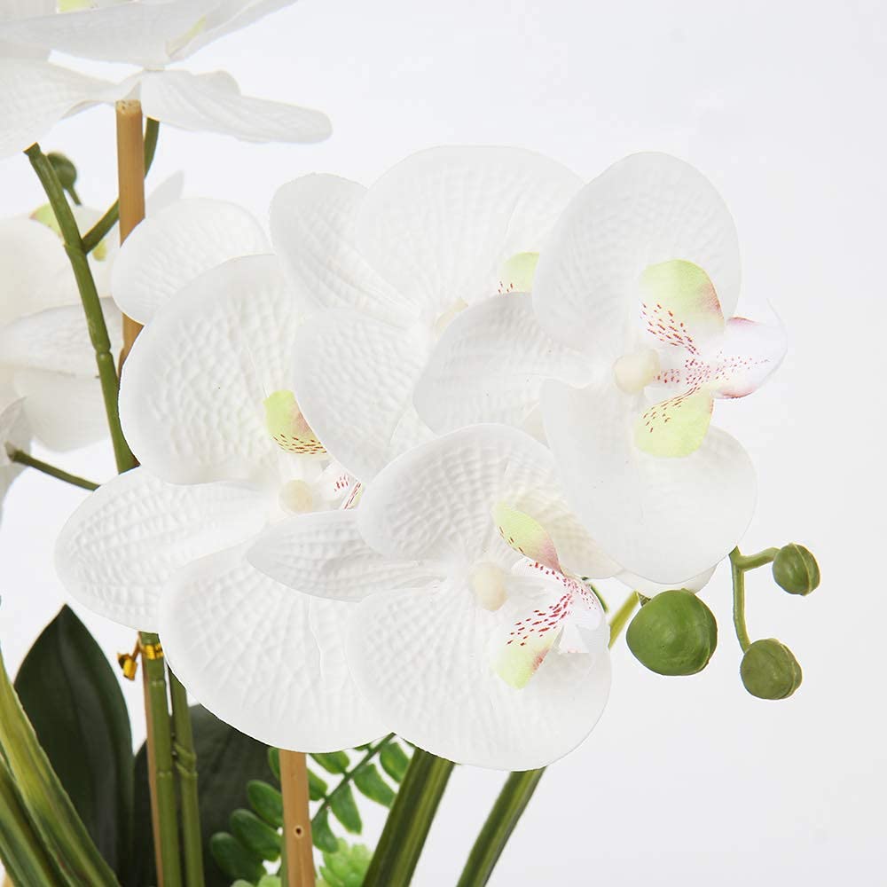 Briful 15" Artificial Phalaenopsis Flowers Arrangement Artificial Orchid Bonsai in Silver Pot Fake Flowers Silk Orchid Flower for Table Centerpieces