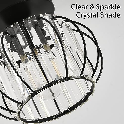 ZYDTRIP Crystals Ceiling Light Fixtures Chandelier, Small Semi Flush Mount Ceiling Light Fitting for Hallway Entrance Kitchen Bedroom Dining Rooms Living Rooms Bar (2 Pack Black)