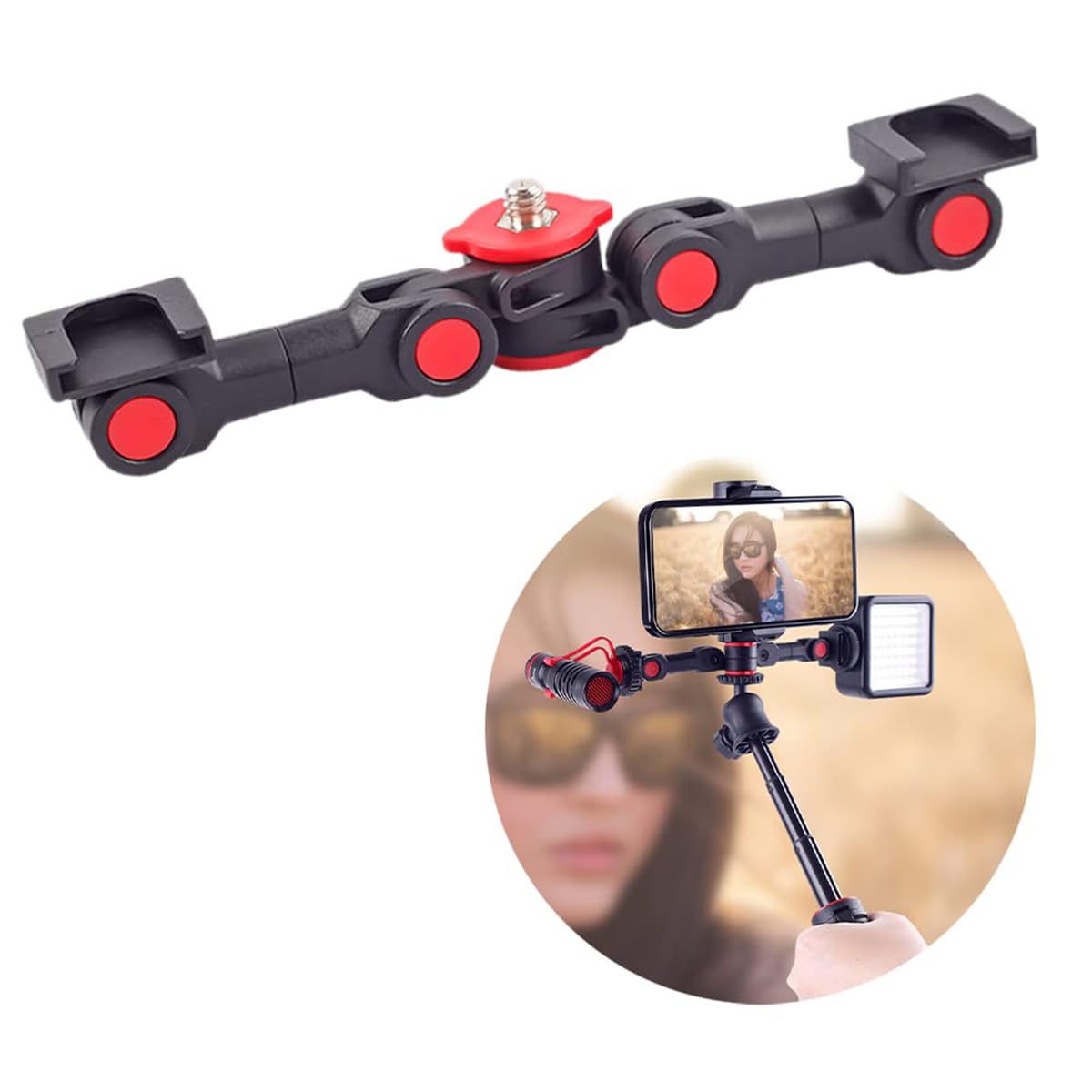 VOANZO Dual Cold Shoe Mount Bracket, DSLR Nylon Extension Bar, Flash Plate, Dual Cold Shoe Mount Bracket for Microphone and Accessories