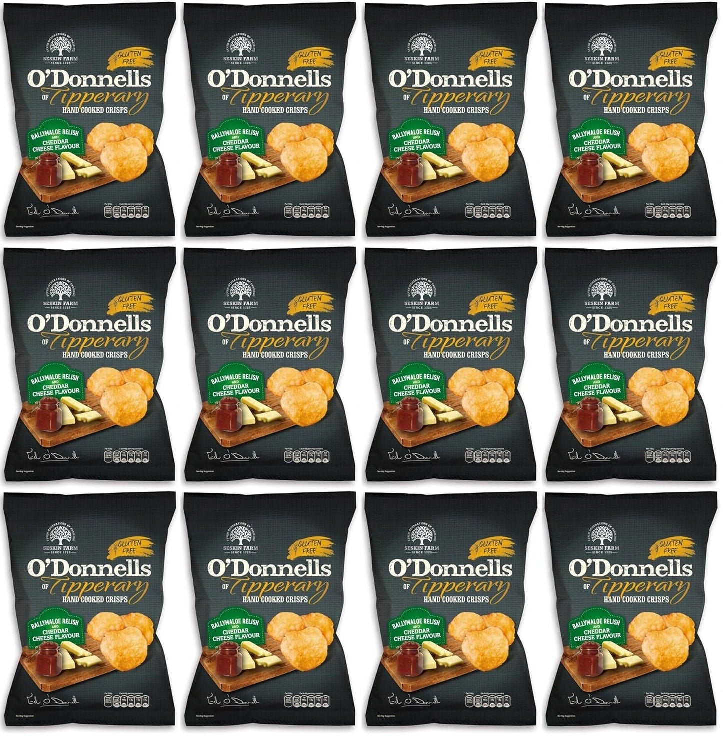 12 x O Donnells Ballymaloe Relish & Cheddar Cheese Crisps 125G