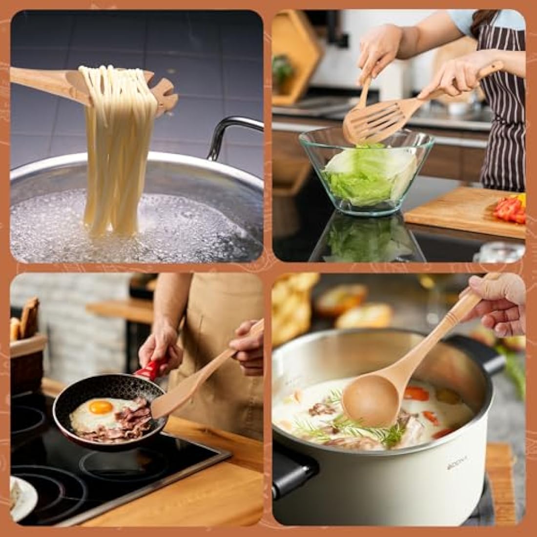 comfoyar Wooden Spoons for Cooking, 7 Pieces Kitchen Cooking Utensils Set with Spatula and Ladle, Heat Resistant Kitchen Cookware for Nonstick Pan-Beech