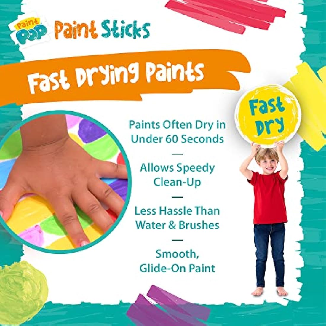 Paint Pop - Paint Sticks For Kids - 20 Pack Assorted Colours & Fun Storage Tub - Twist & Paint, Mess-Free, Fast Drying Action, Easy Clean Up, Vibrant Colours, Multi-Surface