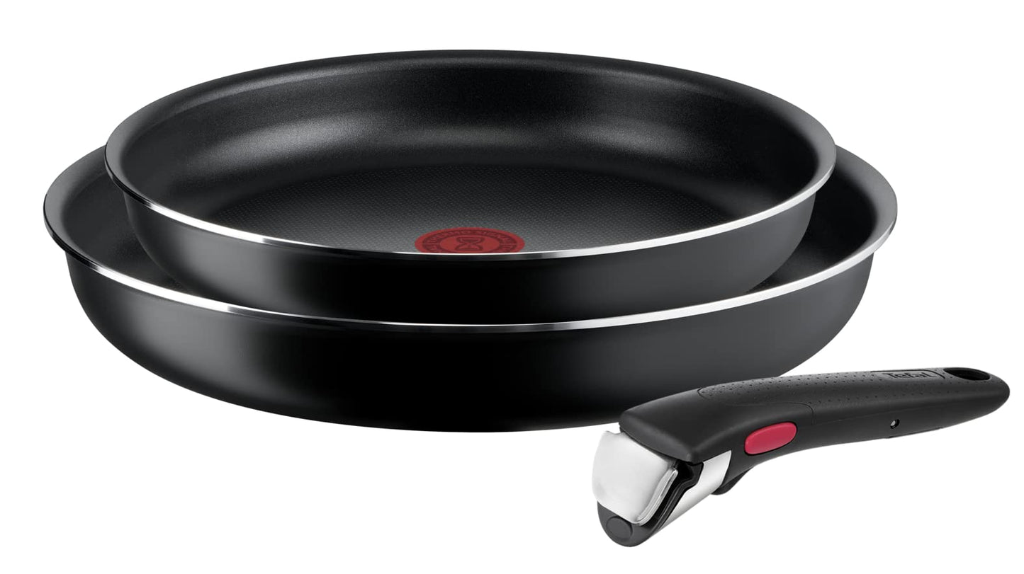 Tefal Ingenio Easy ON 3 Piece Non-Stick Pan Set, 24&28 cm Frying Pans, Bakelite Handle, Easy Cleaning, Heat Indicator, Non-Induction Black, L1599302