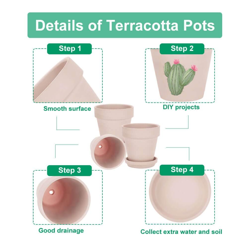 vensovo 15CM Pink Terracotta & Clay Pots for Plant with Saucer - 4 Pack Medium Terra Cotta Planter with Drainage Hole, Flowerpot for Indoor Outdoor