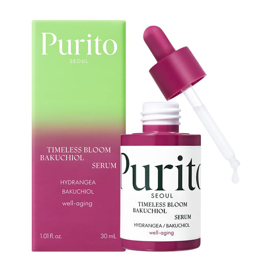 PURITO SEOUL Timeless Bloom Bakuchiol Serum, Korean Jeju Hydrangea, for Sensitive Skin, Ampoule, Fine Line Reduction, Anti Aging Facial Serum for