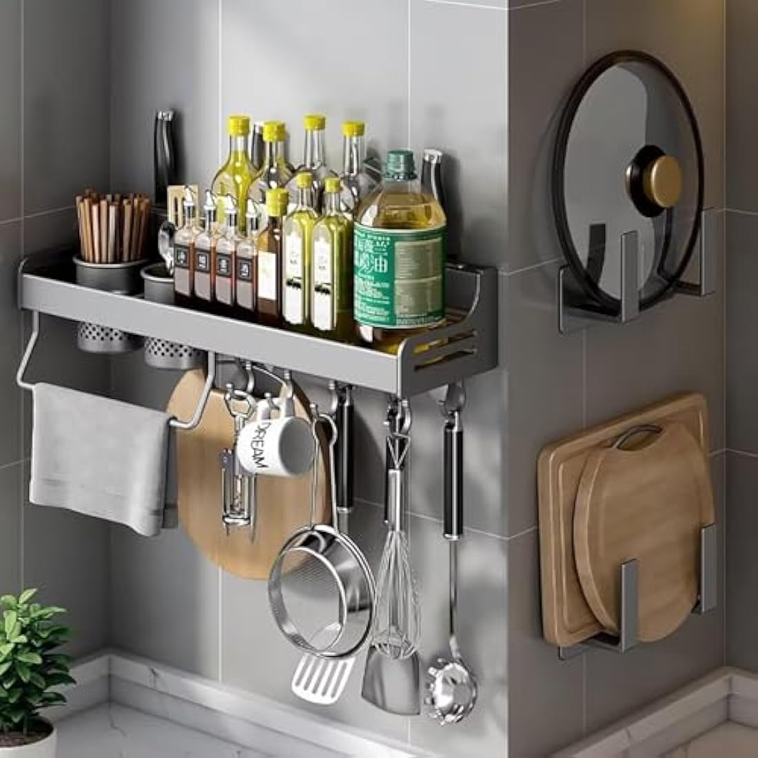 ZOKT Spice Rack - Wall Mounted Kitchen Storage, Grey, 60cm