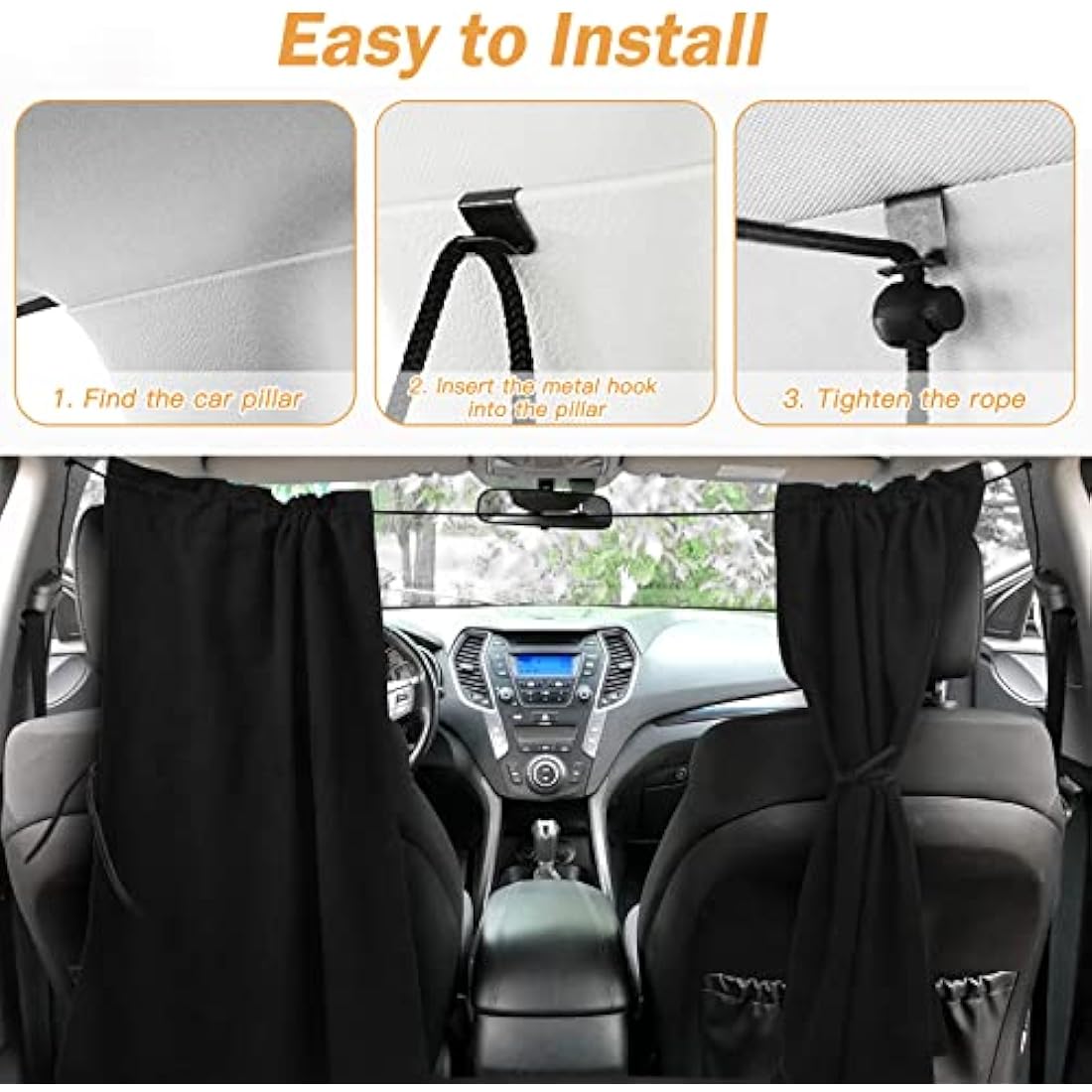 ZATOOTO Campervan Car Divider Privacy Curtains (56 * 33inch) Suede Fabric Blackout Front Rear Side Window Covers Sun Shades,Removable Magnetic Van Car Camping Curtains (Black)
