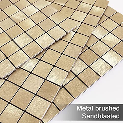 BeNice Stick on Splashback Tiles Self Adhesive Kitchen Wall 3D Sticky Metal Mosaic Stickers(10 Sheets,Champagne Gold)