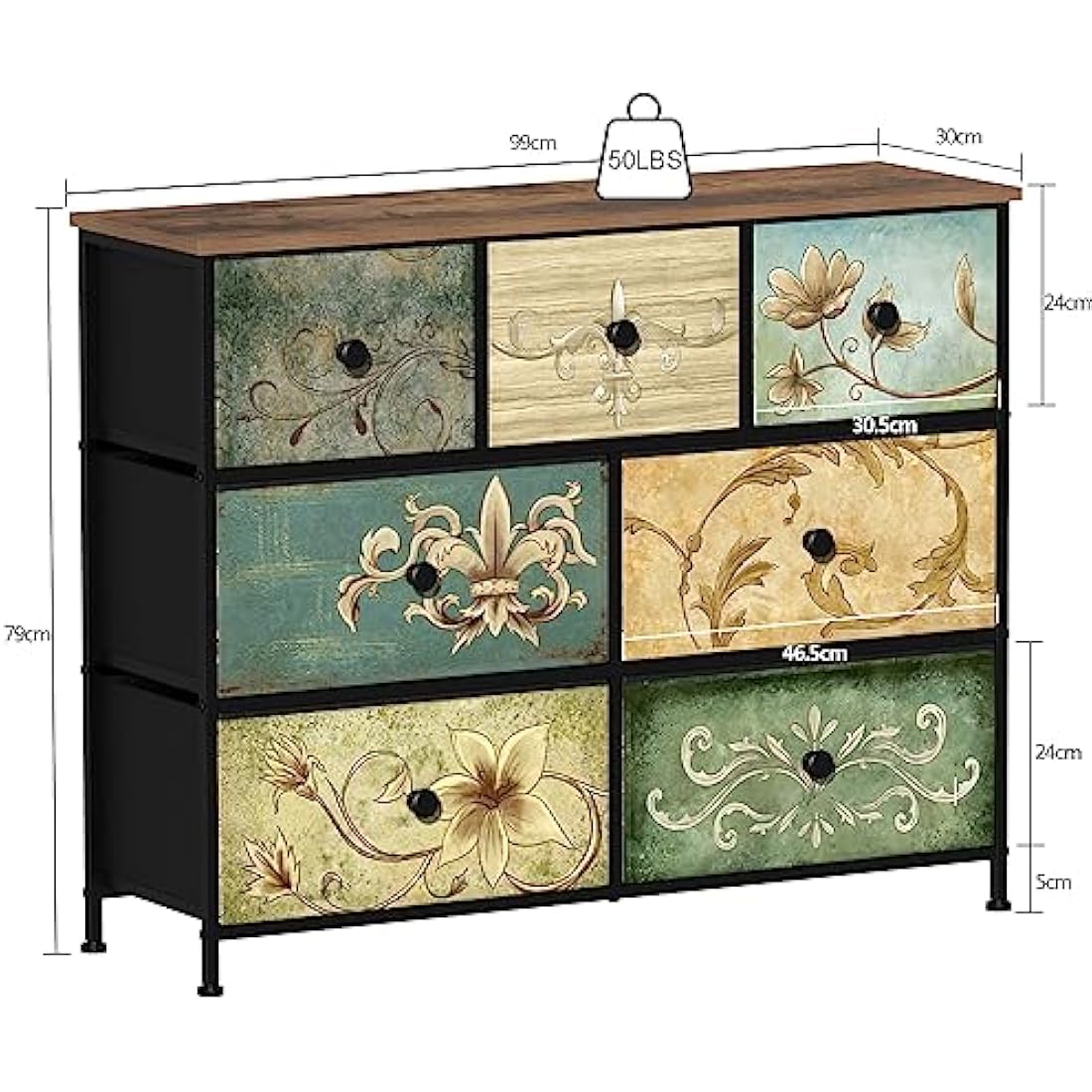 VEDECASA Chest of Drawers Dresser for Bedroom with 7 Drawers Wide Storage Organizer Unit TV Stand for Living Room Kids Room Closet Wood Board Fabric Drawers Easy to Assemble