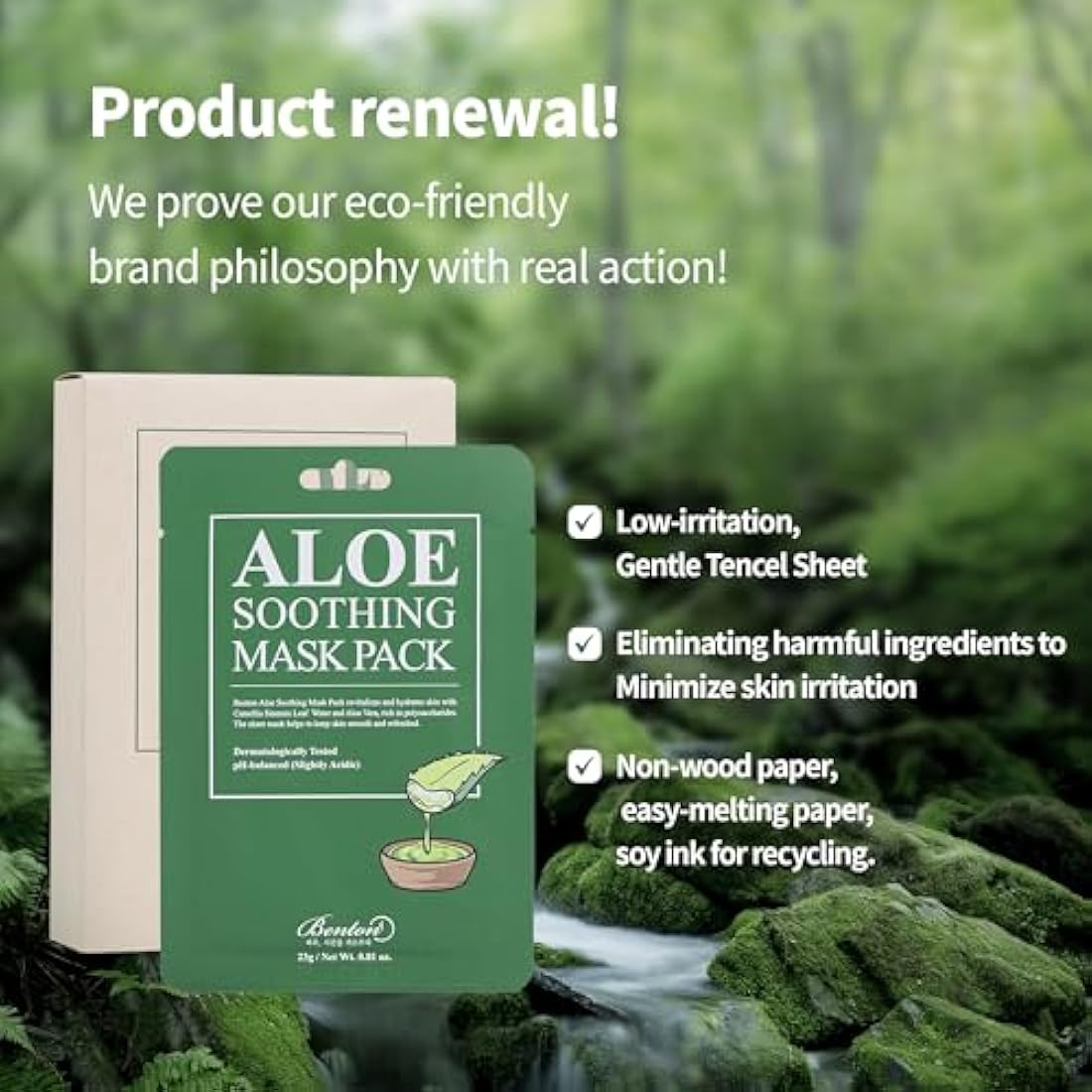 BENTON Aloe Soothing Mask Pack 23g 10 Pack - Aloe & Green Tea Leaf Water Contained Hydrating and Cooling Facial Mask Sheet, Fresh Moisturizing and Cooling Effect