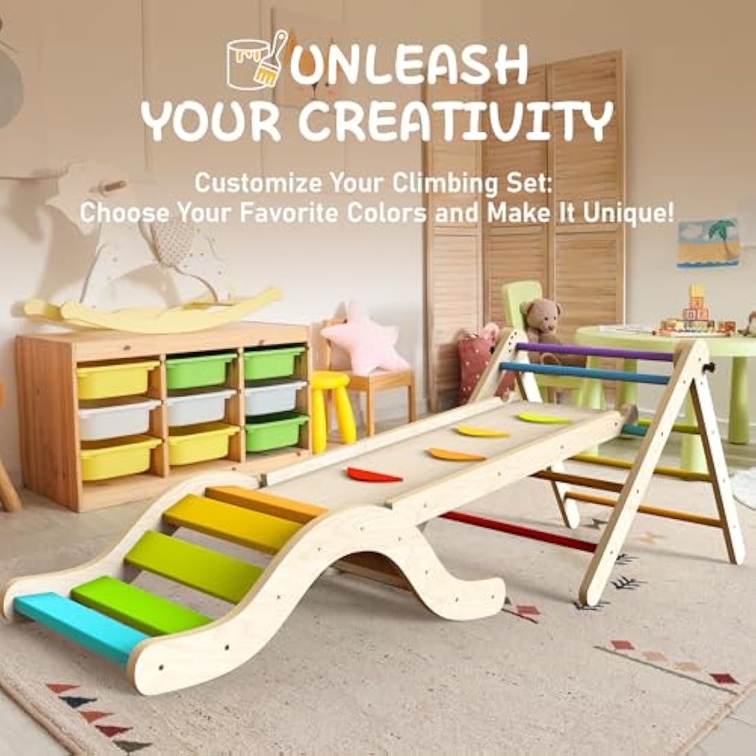 Montessori Indoor Playset: 7-in-1 Climbing Frame with Slide, Arch & Mat for Toddlers and Children (1-3 Years)