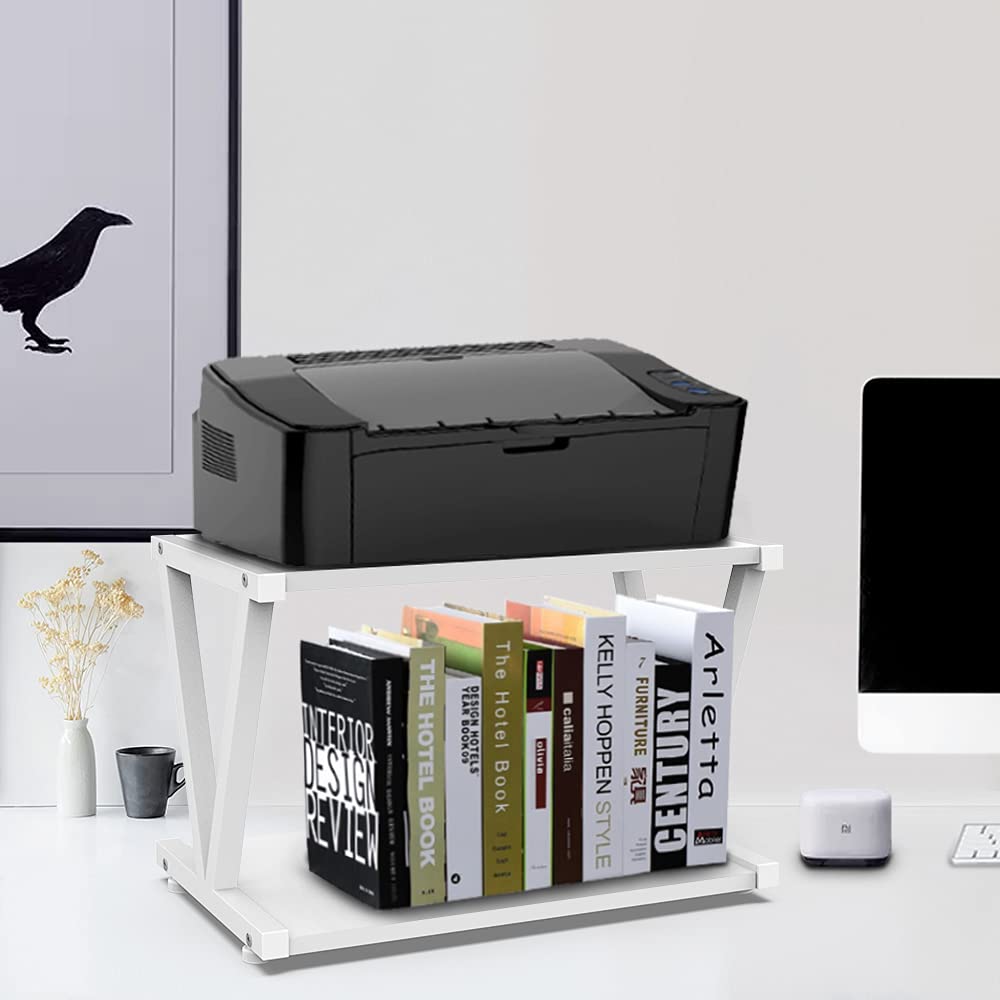 VEDECASA 2 Tier Printer Stand with Wheels Modern Desktop Storage and Organize Under Desk Printer Table for Home Office (White)