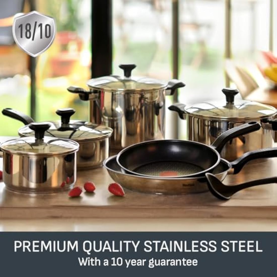 Tefal Comfort Max 24cm Stainless Steel Stewpot, Durable Casserole Dish with Glass Lid, Induction Compatible, Ergonomic Stay-Cool Handles, Dishwasher, C9734604
