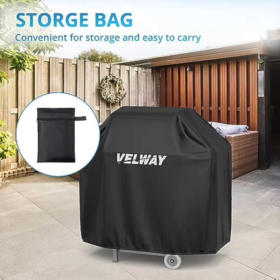 Velway Barbecue Cover Waterproof Grill Cover - Heavy Duty 210D Oxford Fabric Outdoor BBQ Cover UV protection Dust-Proof Windproof Weatherproof Durable with Storage Bag Black 117x66x117cm