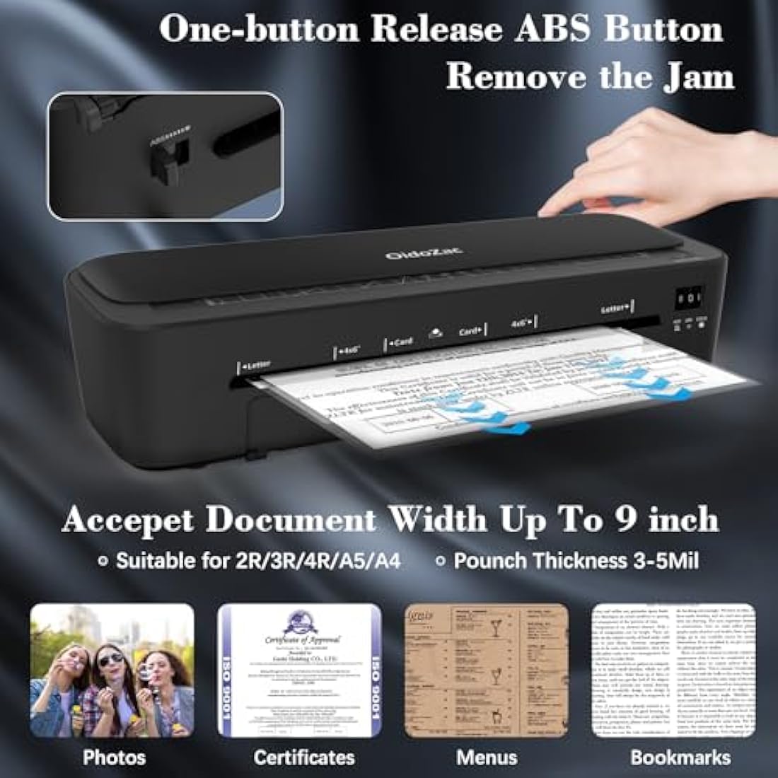 OidoZac Laminator Machine A4, 11 in 1 Thermal Laminating Machine Cold Hot Lamination with 36 Laminating Pouches 3 Cutter Heads & Built-in Trimmer Laminate Set for School Home Business Office(Black)