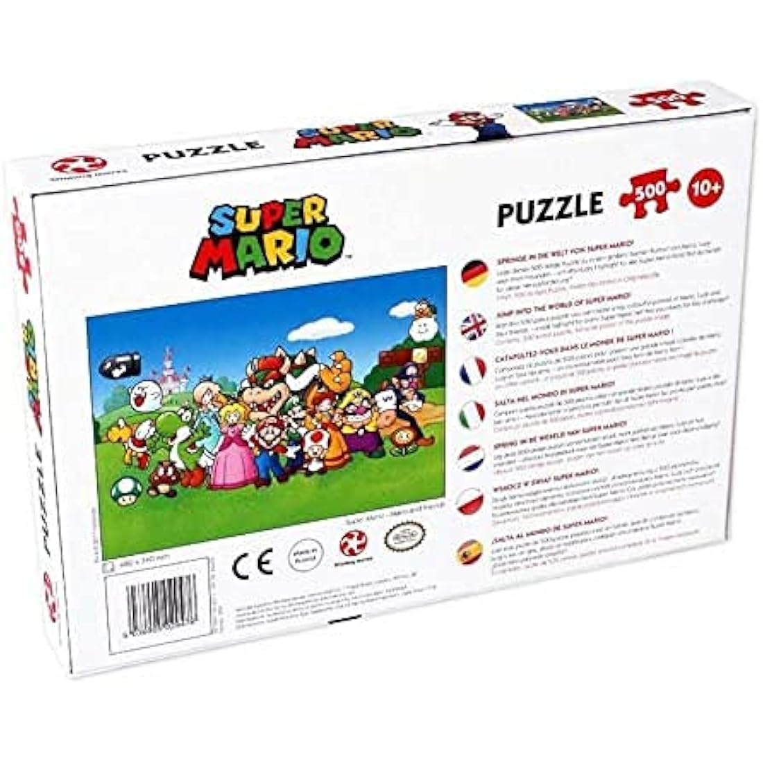Winning Moves Super Mario and Friends 500 Piece Jigsaw Puzzle Game, piece together Mario, Luigi, Yoshi, Bowser and Toad, gift and toy for ages 10 plus