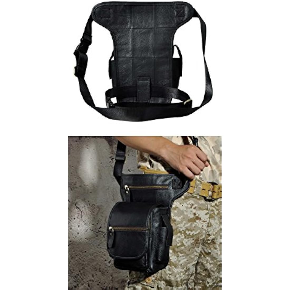 Le'aokuu Mens Genuine Leather Messenger Riding Hip Bum Waist Pack Drop Leg Cross Over Thigh Bag