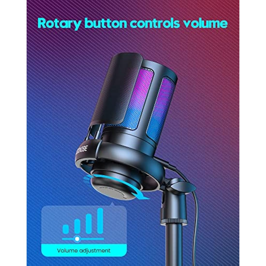 COCONISE Gaming Microphone, USB PC Mic for Podcasts Videos, Streaming, Condenser Mic with Quick Mute, Tripod Stand, Pop Filter, RGB Indicator, Shock Mount, Rotate gain button, Compatible with PS4/5/PC