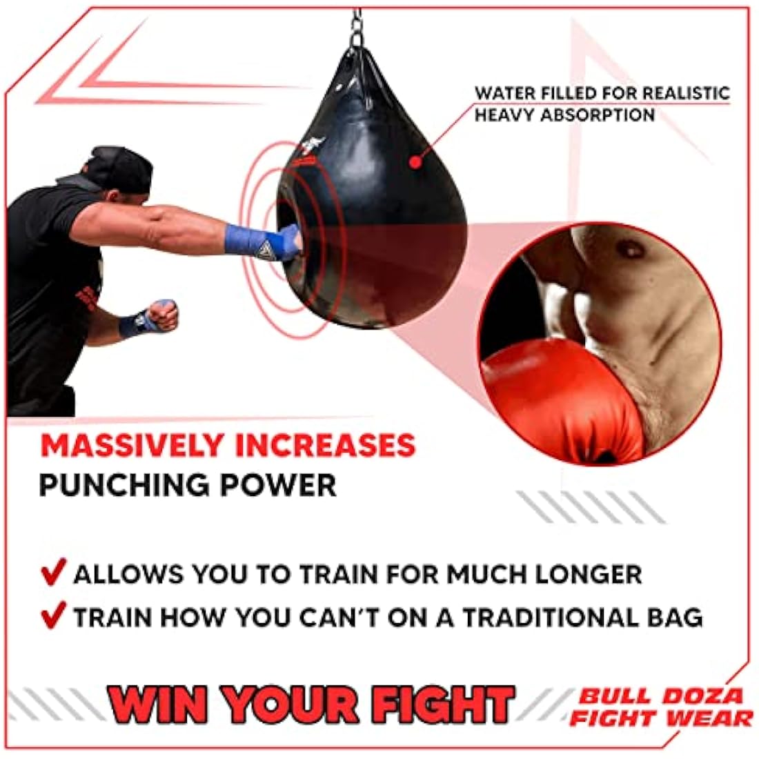 Bull Doza Fight Wear Pro Water Punch Bag - Heavy Durable Waterproof - Three Sizes