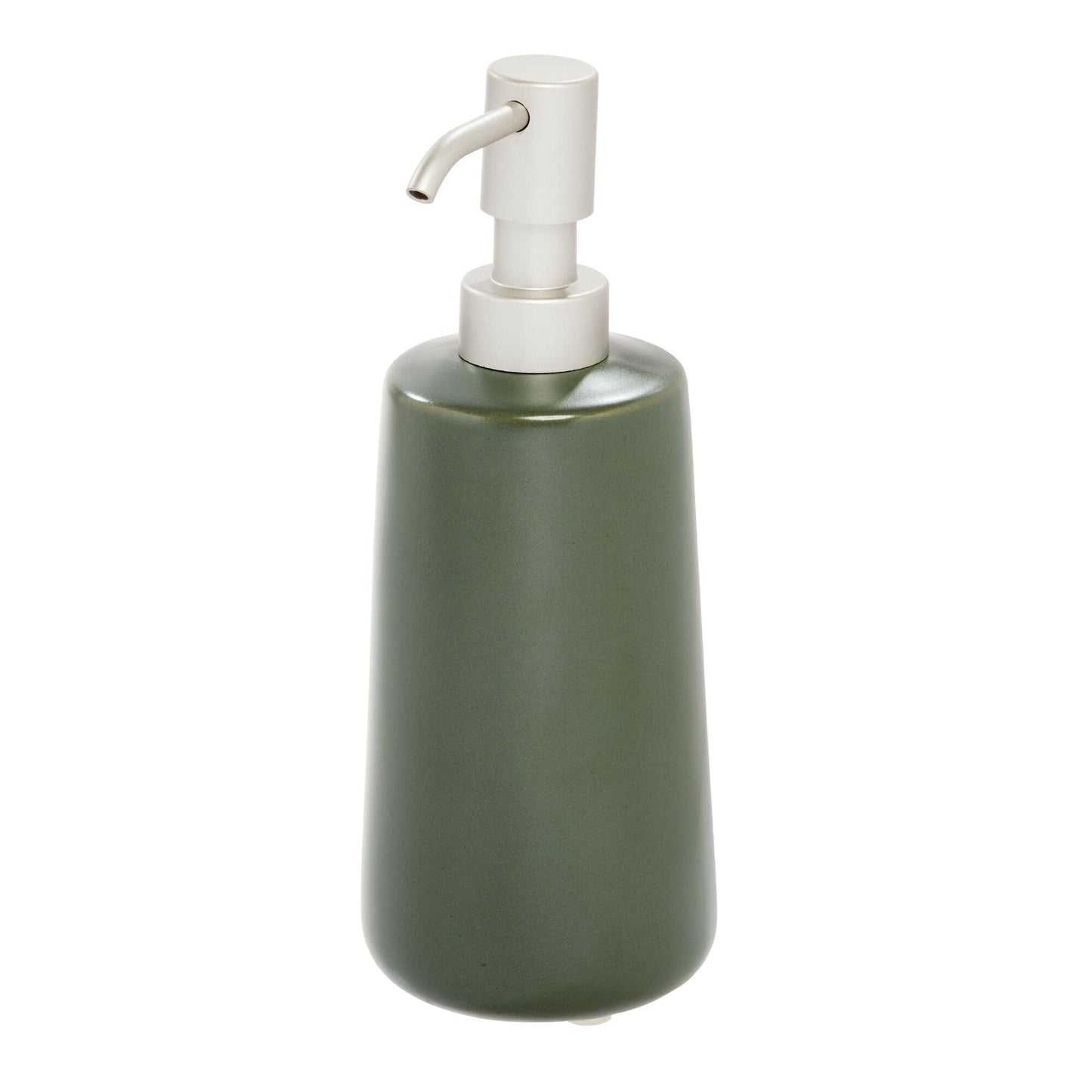 iDesign Eco Vanity Ceramic Soap Dispenser, Refillable Liquid Soap and Detergent Dispenser with Non-Slip Feet, Simple Design Bathroom Accessory, Green
