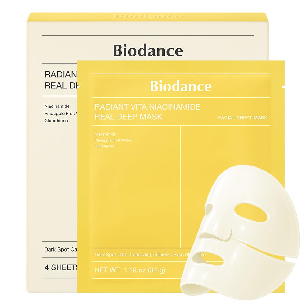 BIODANCE Radiant Vita Niacinamide Real Deep Mask, Hydrogel Mask, Tone Correction, Texture Refining, Radiant Glow, 3-in-1 Visible Care, Korean