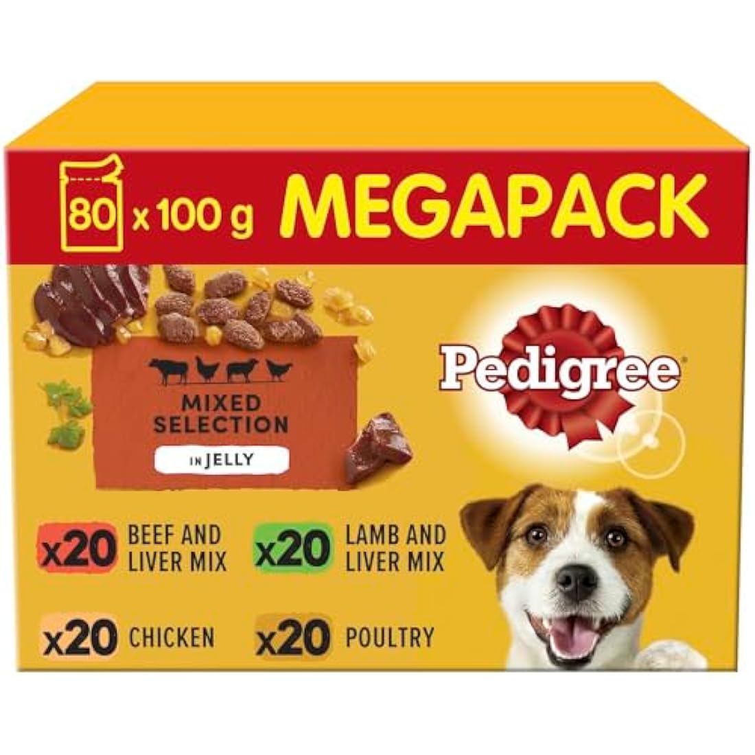 Pedigree Adult Dog Wet Food in Pouch, Mixed Selection in Jelly, 40x100g