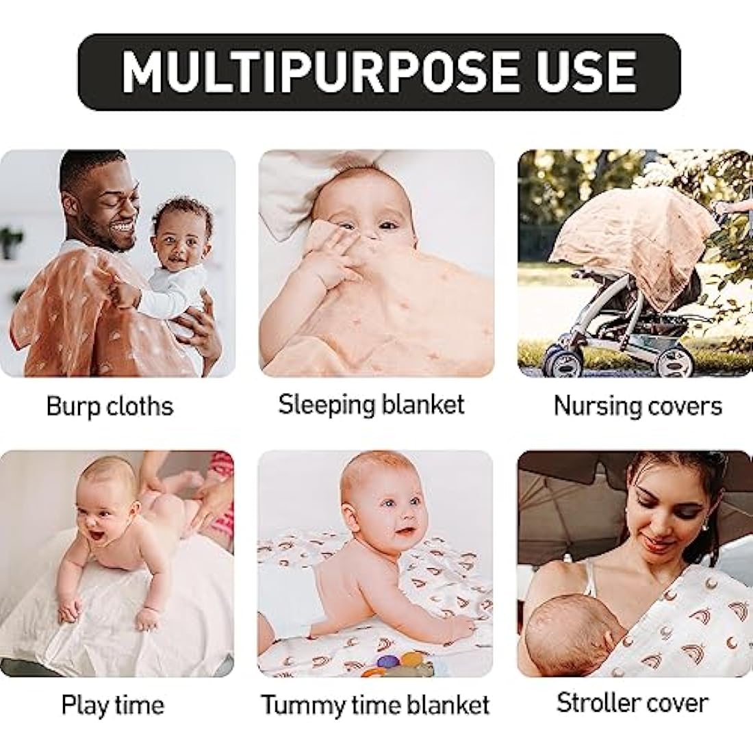 GLLQUEN BABY Muslin Squares Cloth for Baby, 6pack 70cm x 70cm Cotton Burp Cloths for Newborn, Absorbent & Breathable and Ideal to Clean, Wipe & Cover Newborns