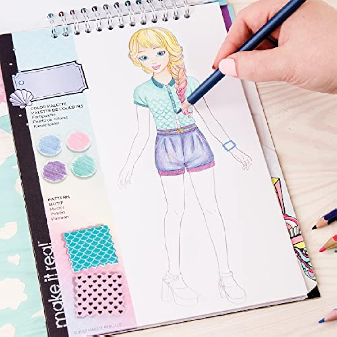 Make It Real – Fashion Design Sketchbook: Pastel Pop. Inspirational Fashion Design Coloring Book for Girls. Includes Sketchbook, Stencils, Puffy Stickers, Foil Stickers, and Fashion Design Guide…