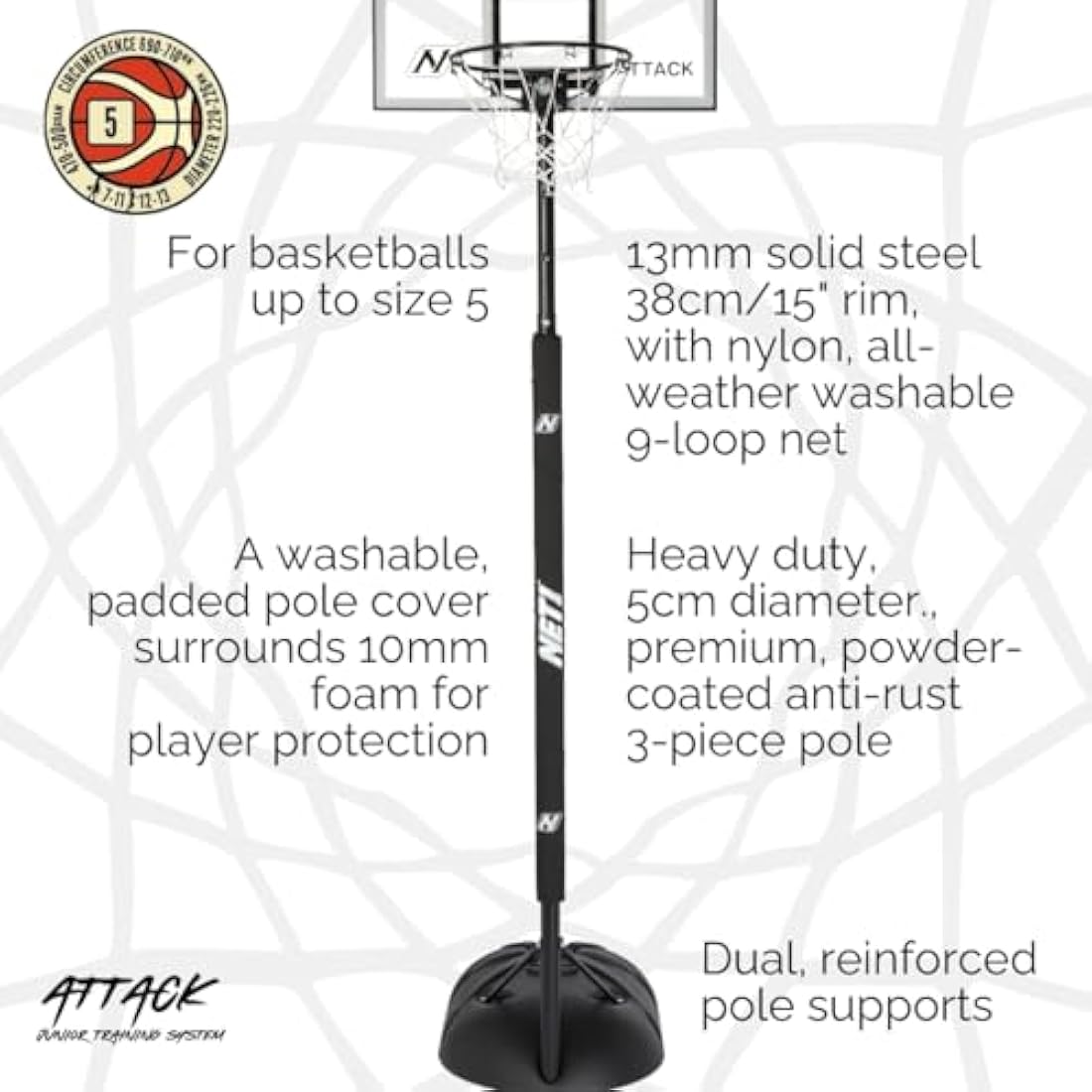 NET1 Attack Youth Portable Basketball System, White