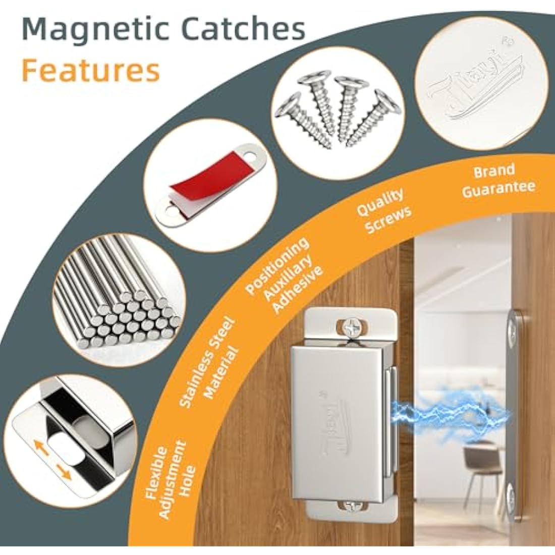 Cabinet Door Magnetic Catch Jiayi 4 Pack Magnetic Cupboard Door Catches 14KG Pulls Door Magnet Stainless Steel Wardrobe Magnet Heavy Duty Magnetic Latch for Kitchen Mirror Cupboard Door Closing