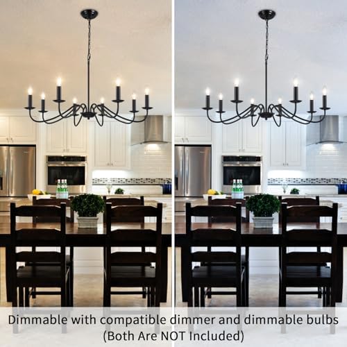 MRHYSWD Black Chandelier, 8 Lights Black Light Chandeliers Ceiling Lights Living Room, Industrial Vintage Chandeliers for Bedroom Kitchen Hall Lounge - Height Adjustment - E14 Base Without Bulbs