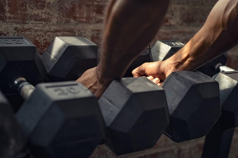 Signature Fitness Sporzon Rubber Encased Hex Dumbbell, 15LB Pair, Black