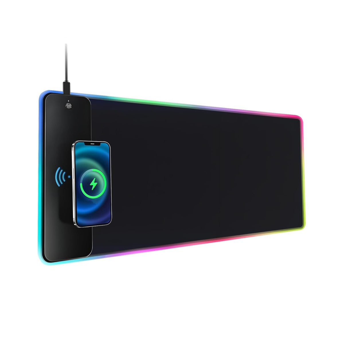 QUMOX 15W Fast Wireless Charging RGB Mouse Pad, Extra Large 800x300x4MM LED Gaming Mousepad with 10 LED Modes, Smooth Surface, Non-Slip Mat for